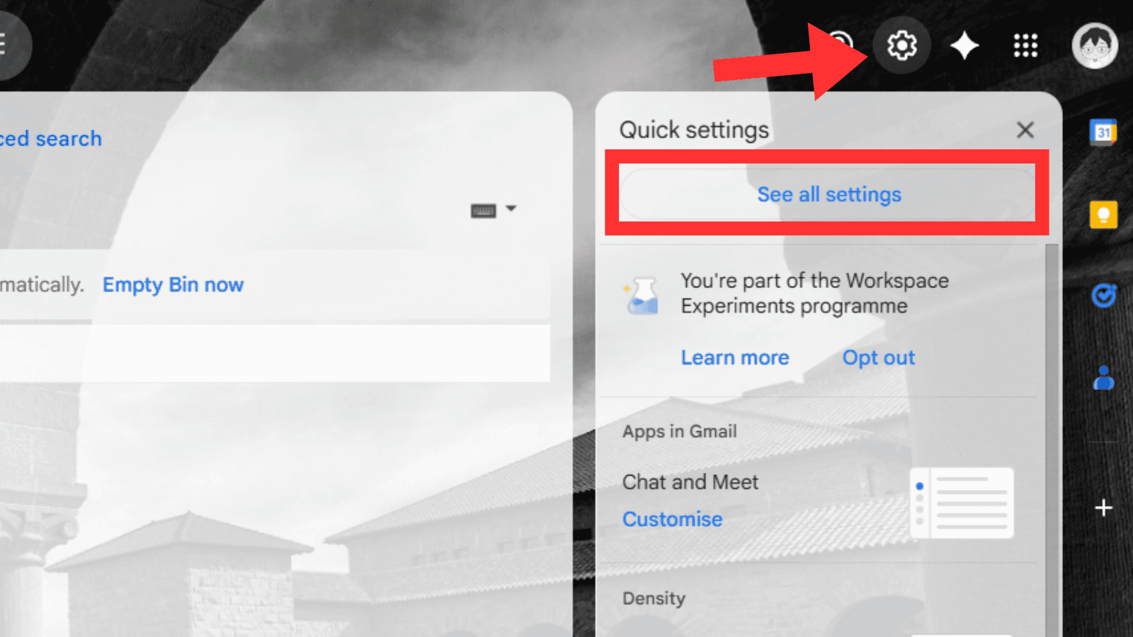 Open Gmail settings