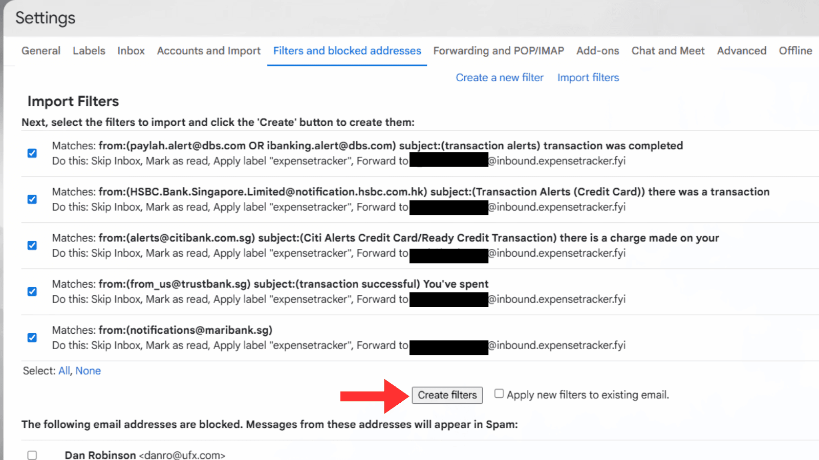 Validate the filters are correct and create them